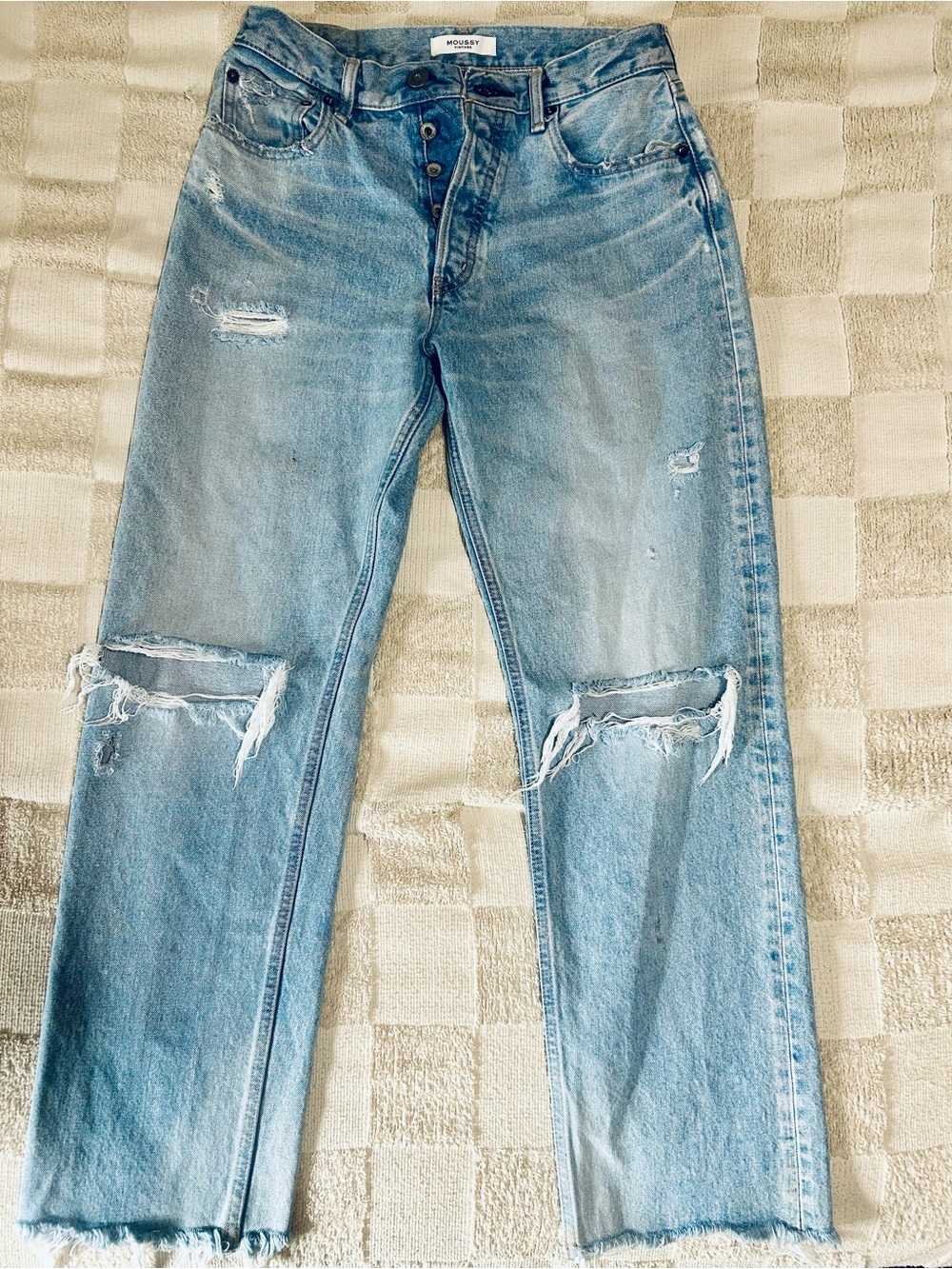 Moussy Vintage Light Blue Distressed Boyfriend Jeans